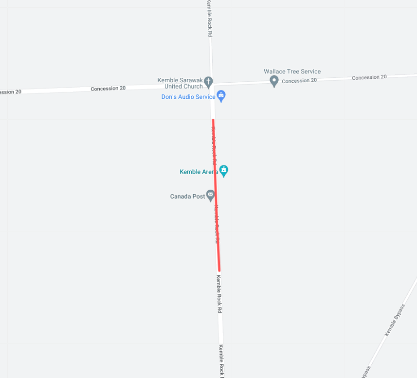 Map of road closure on kemble rock road